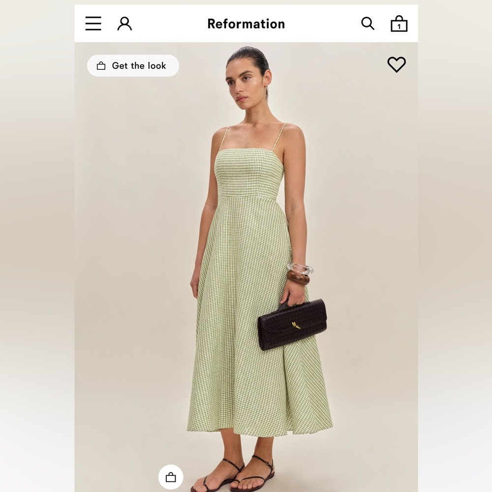 Reformation Monette Linen Dress NWT size 8 Avocado Check